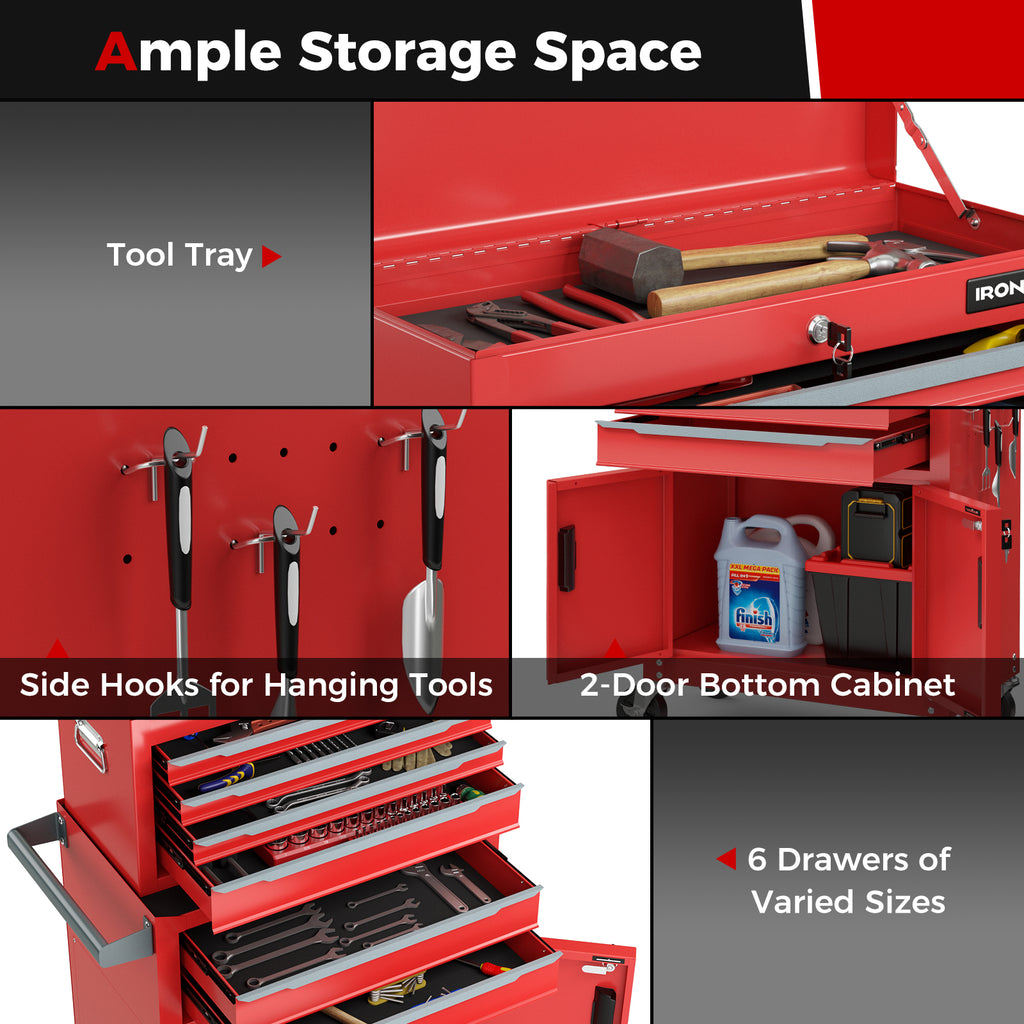 6-Drawer Rolling Tool Storage Chest Cabinet - Red