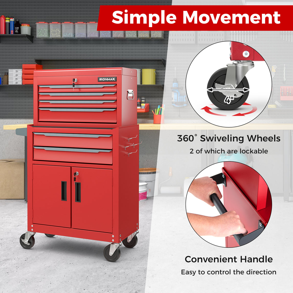 6-Drawer Rolling Tool Storage Chest Cabinet - Red