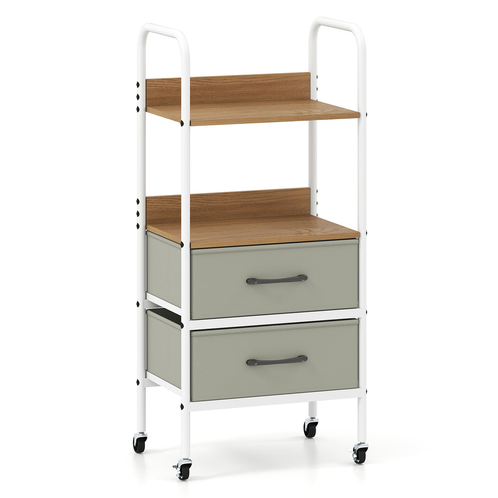 Rolling Utility Storage Cart with 2 Open Shelves and Fabric Drawers