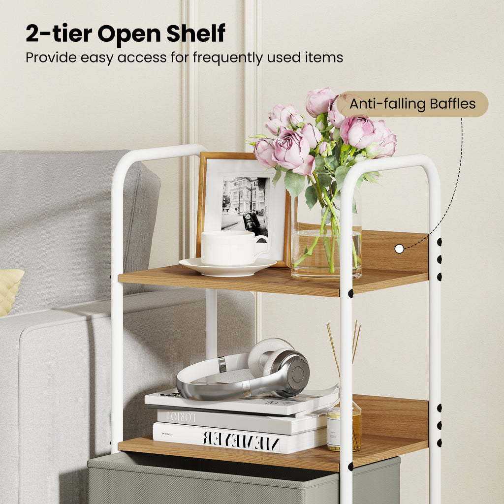 Rolling Utility Storage Cart with 2 Open Shelves and Fabric Drawers