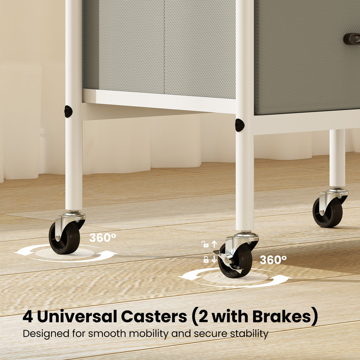 Rolling Utility Storage Cart with 2 Open Shelves and Fabric Drawers