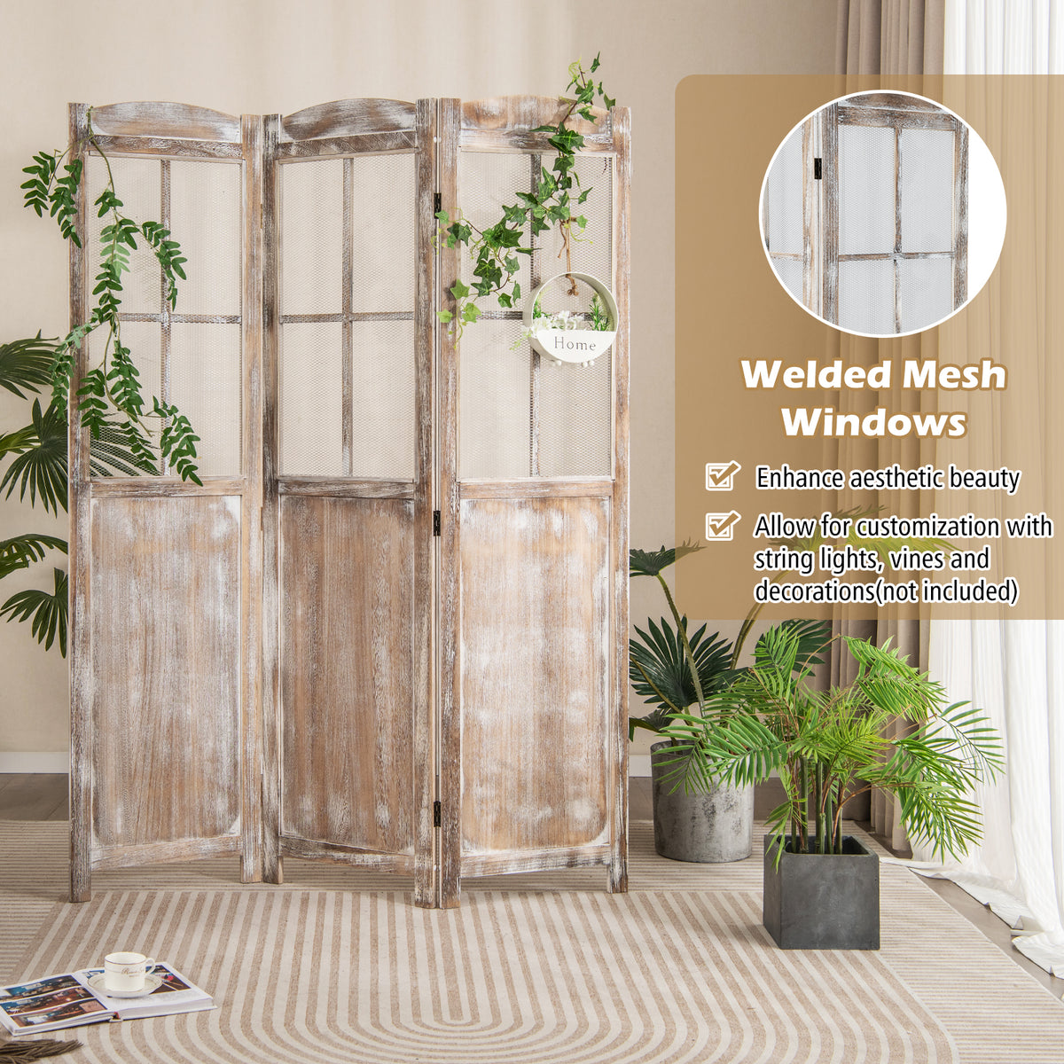 Coffee 6 Feet Folding Privacy Screen Room Divider - Costway