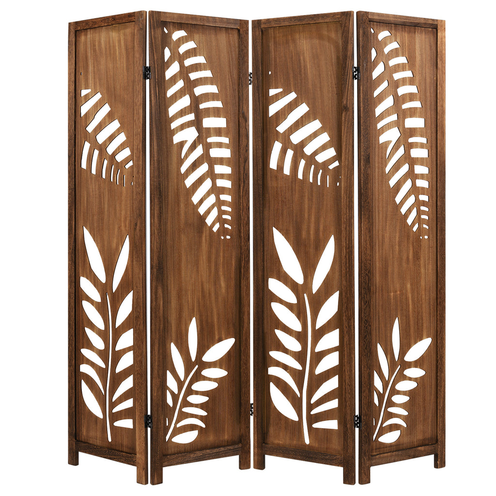 4 Panel Folding Room Divider 5.6 FT with Double Action Metal Hinges - Boho Style
