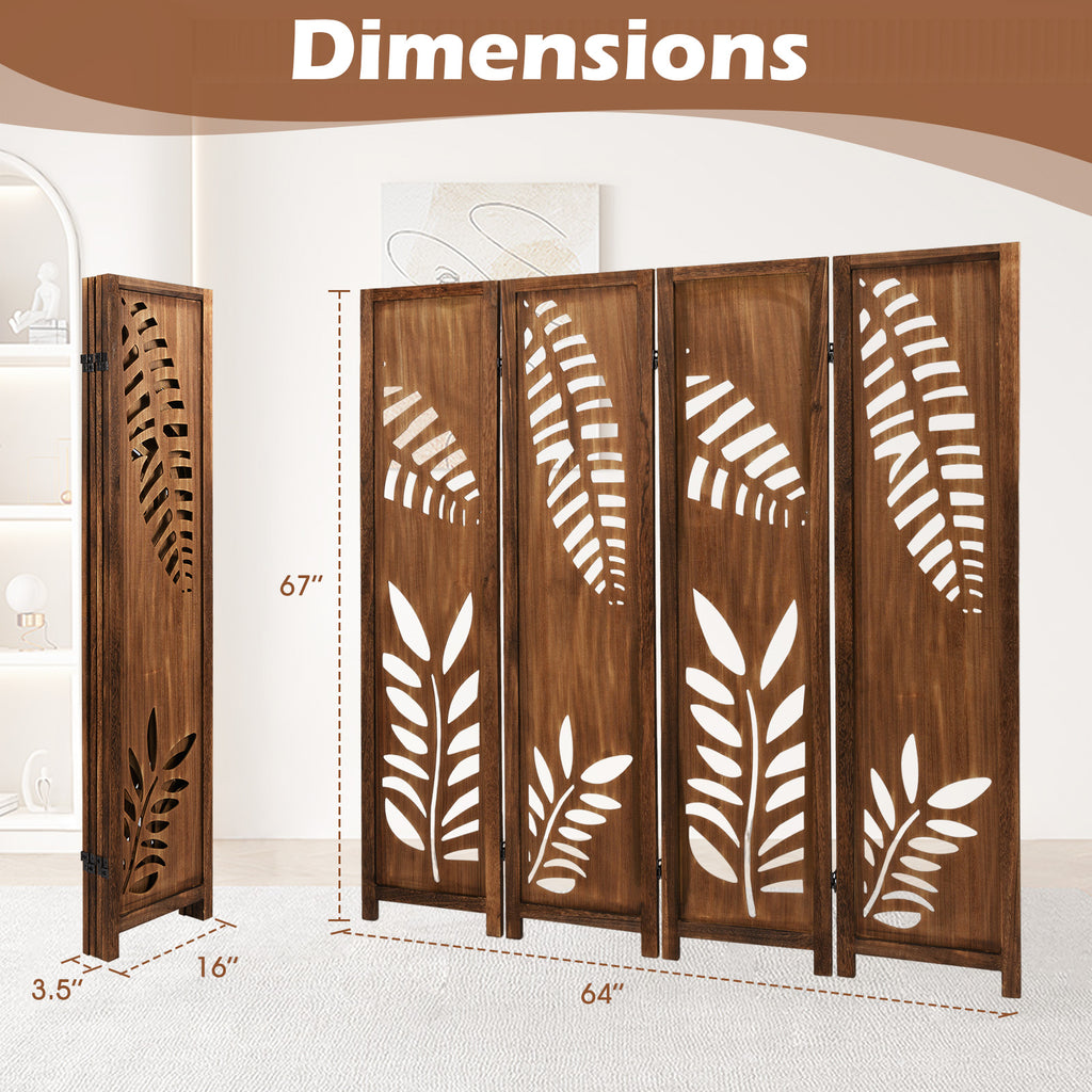 4 Panel Folding Room Divider 5.6 FT with Double Action Metal Hinges - Boho Style