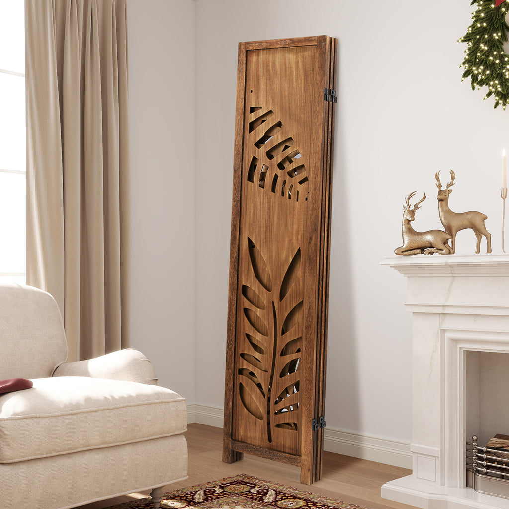 4 Panel Folding Room Divider 5.6 FT with Double Action Metal Hinges - Boho Style