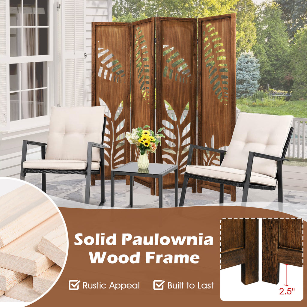 4 Panel Folding Room Divider 5.6 FT with Double Action Metal Hinges - Boho Style