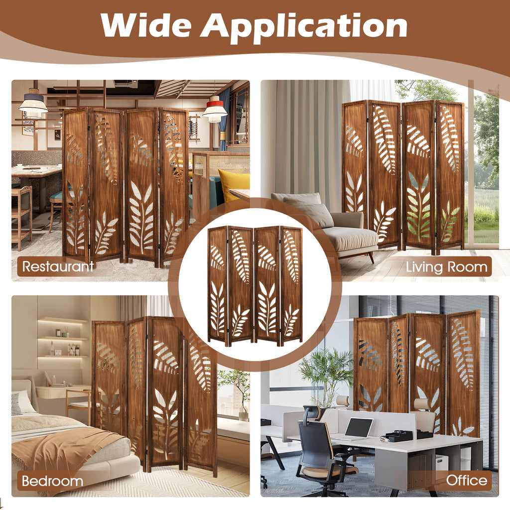 4 Panel Folding Room Divider 5.6 FT with Double Action Metal Hinges - Boho Style