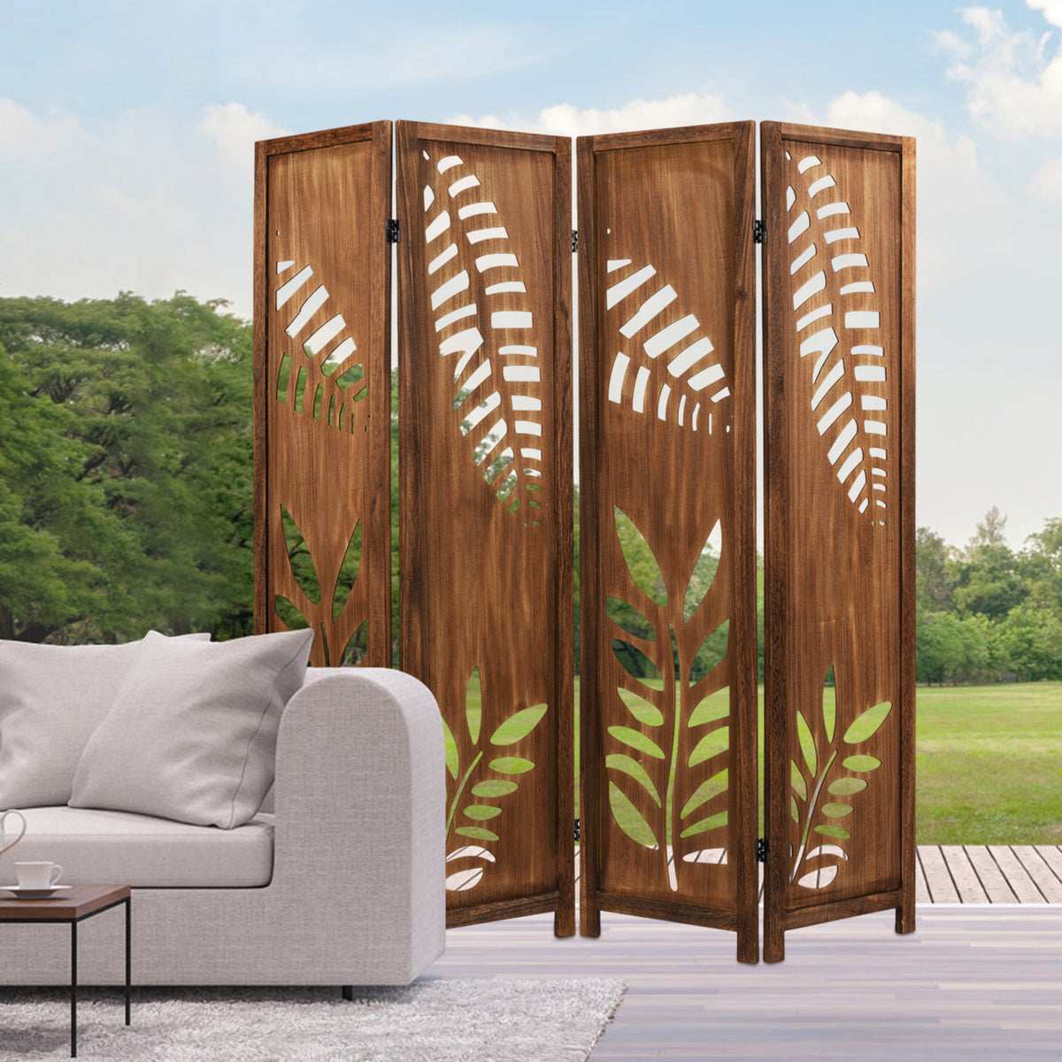 4 Panel Folding Room Divider 5.6 FT with Double Action Metal Hinges - Boho Style