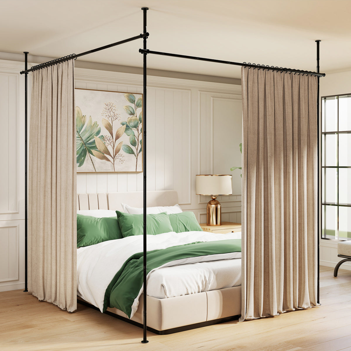 Adjustable Floor to Ceiling Tension Curtain Rod 28-142 Inch White - No Curtains Included