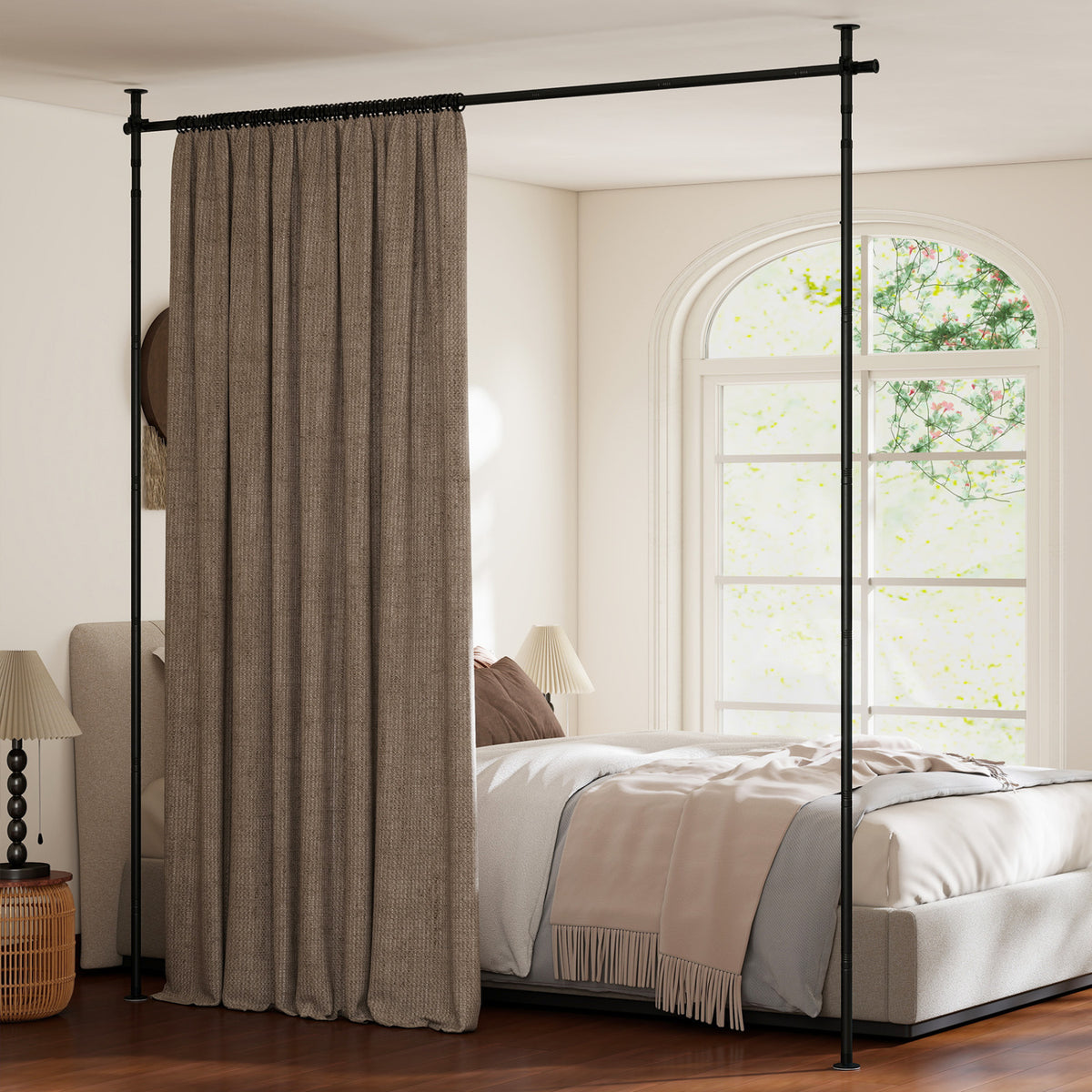 28-72 Inch Black Adjustable Tension Room Divider Curtain Rod - No Drilling