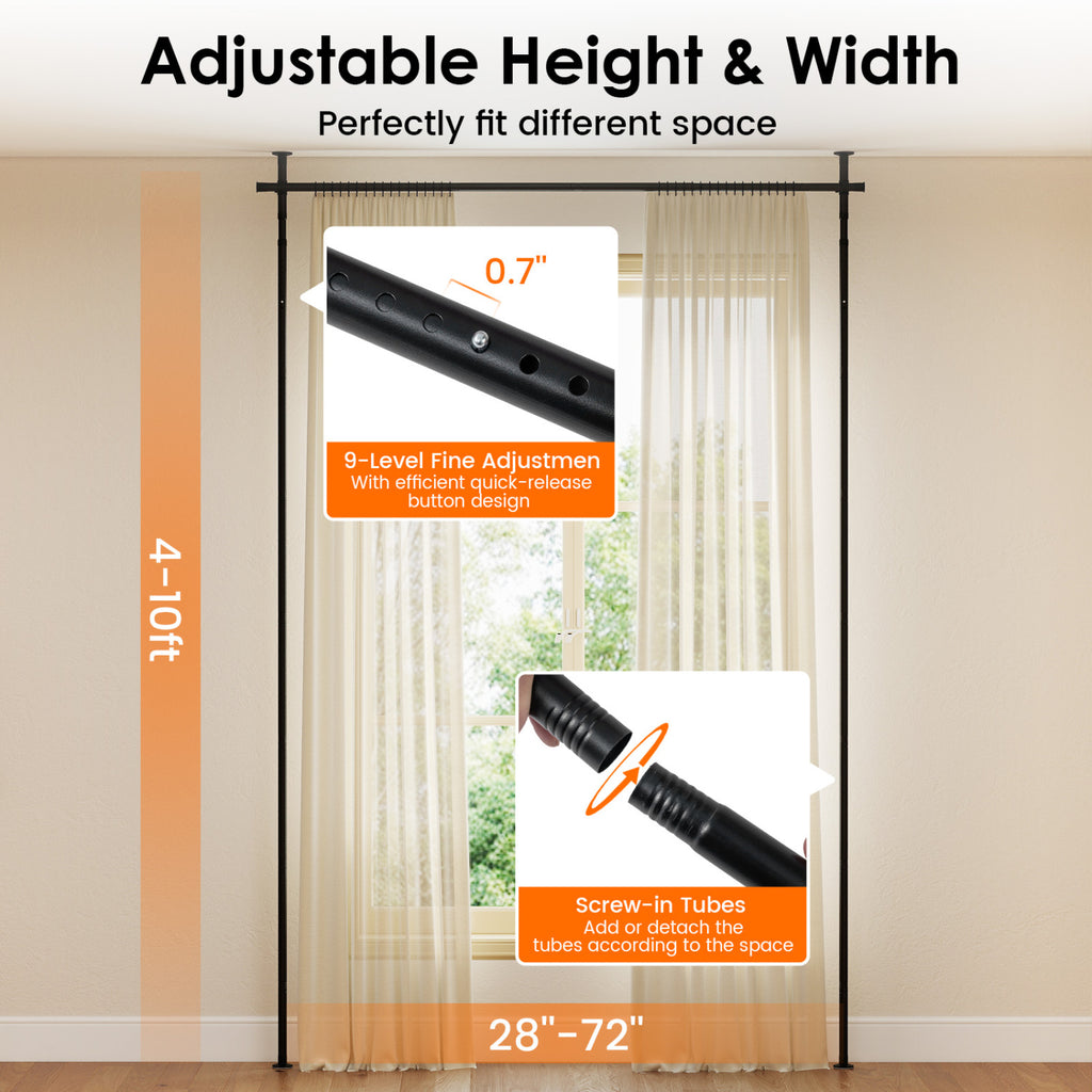 28-72 Inch Black Adjustable Tension Room Divider Curtain Rod - No Drilling