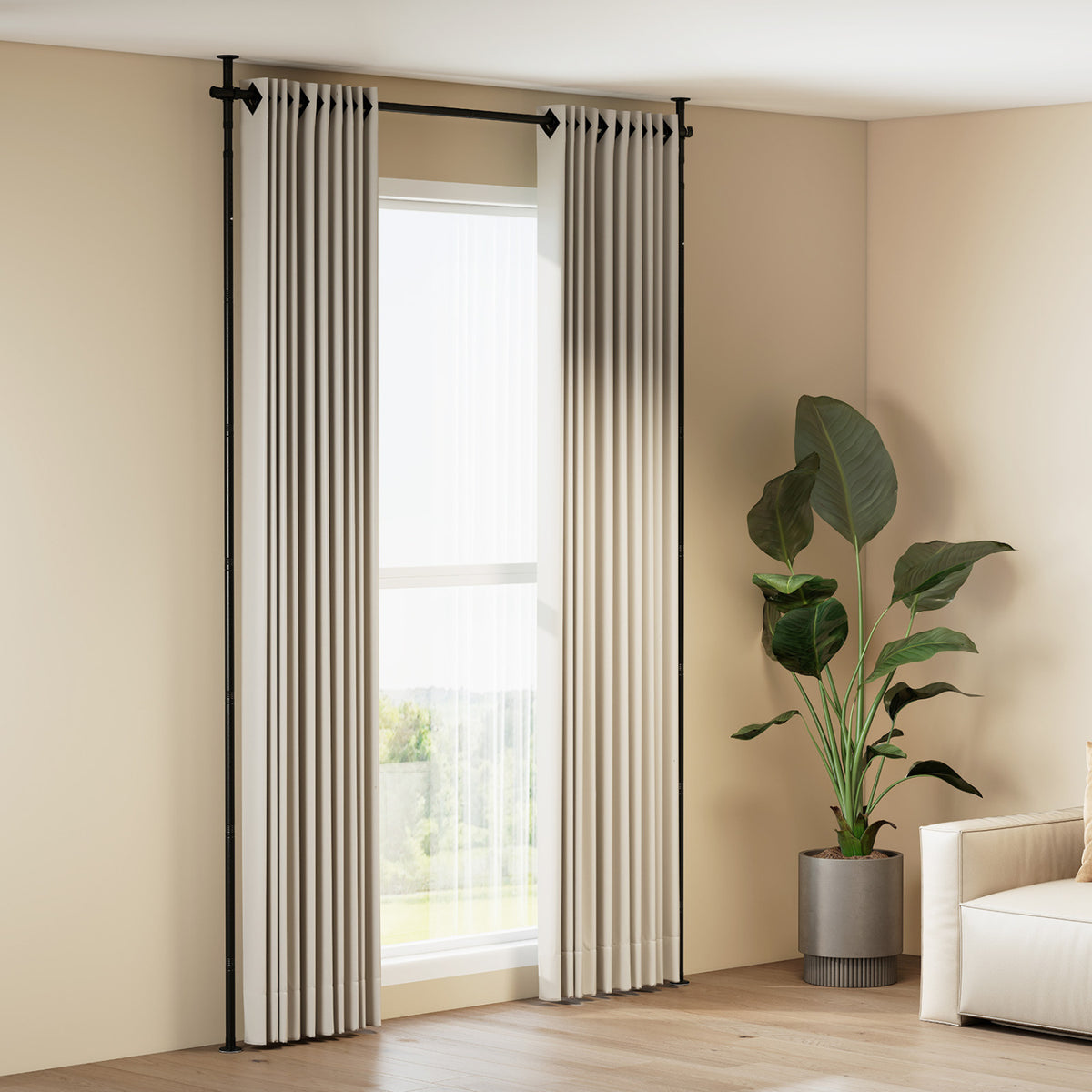 28-72 Inch Black Adjustable Tension Room Divider Curtain Rod - No Drilling