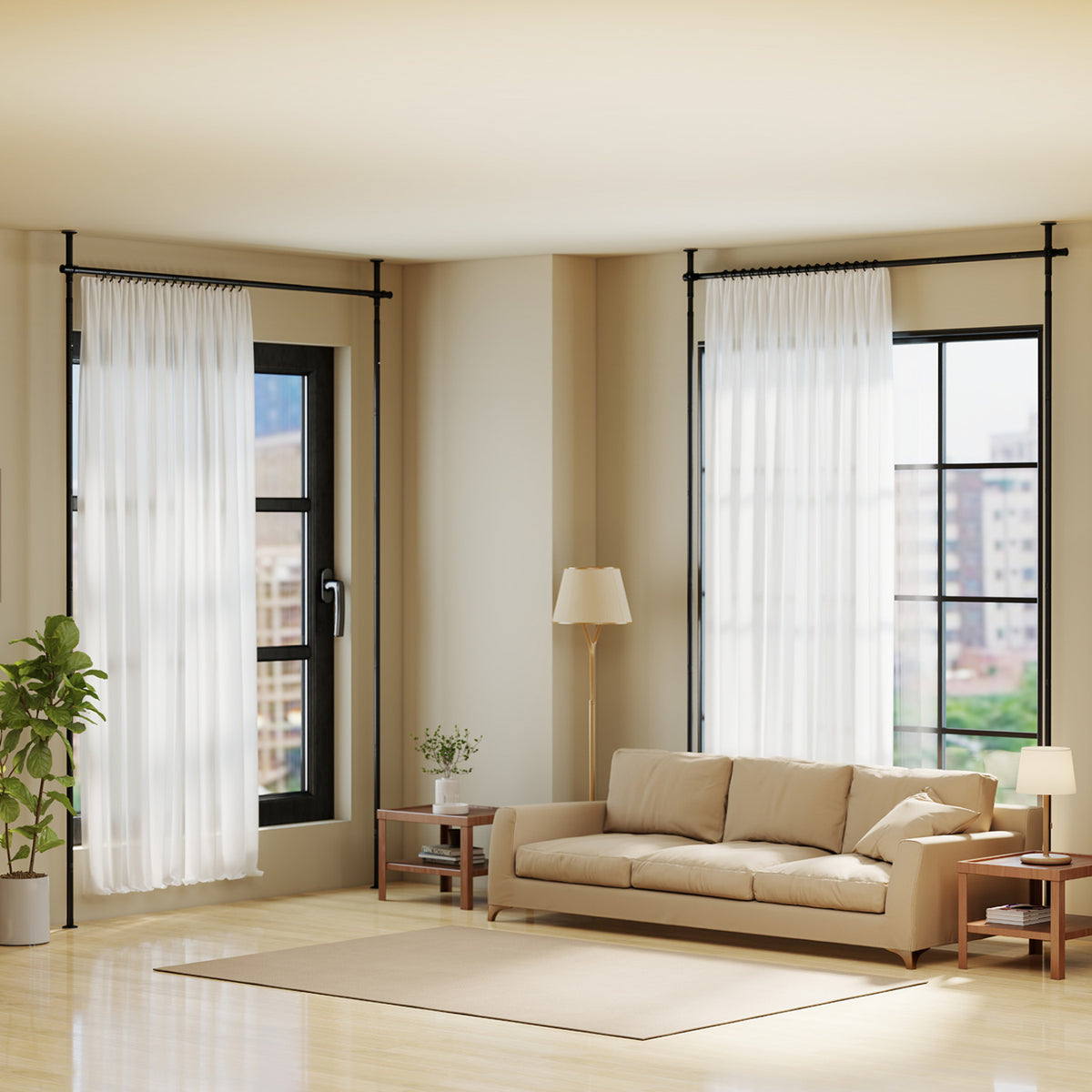 28-72 Inch Black Adjustable Tension Room Divider Curtain Rod - No Drilling