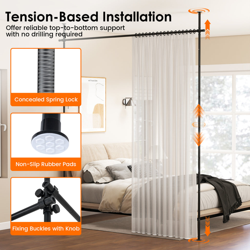 28-72 Inch Black Adjustable Tension Room Divider Curtain Rod - No Drilling