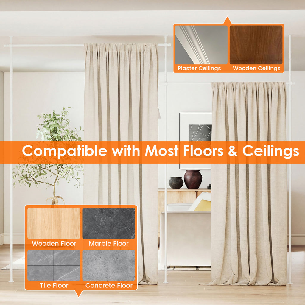 Adjustable Floor to Ceiling Tension Curtain Rod 28-142 Inch White - No Curtains Included