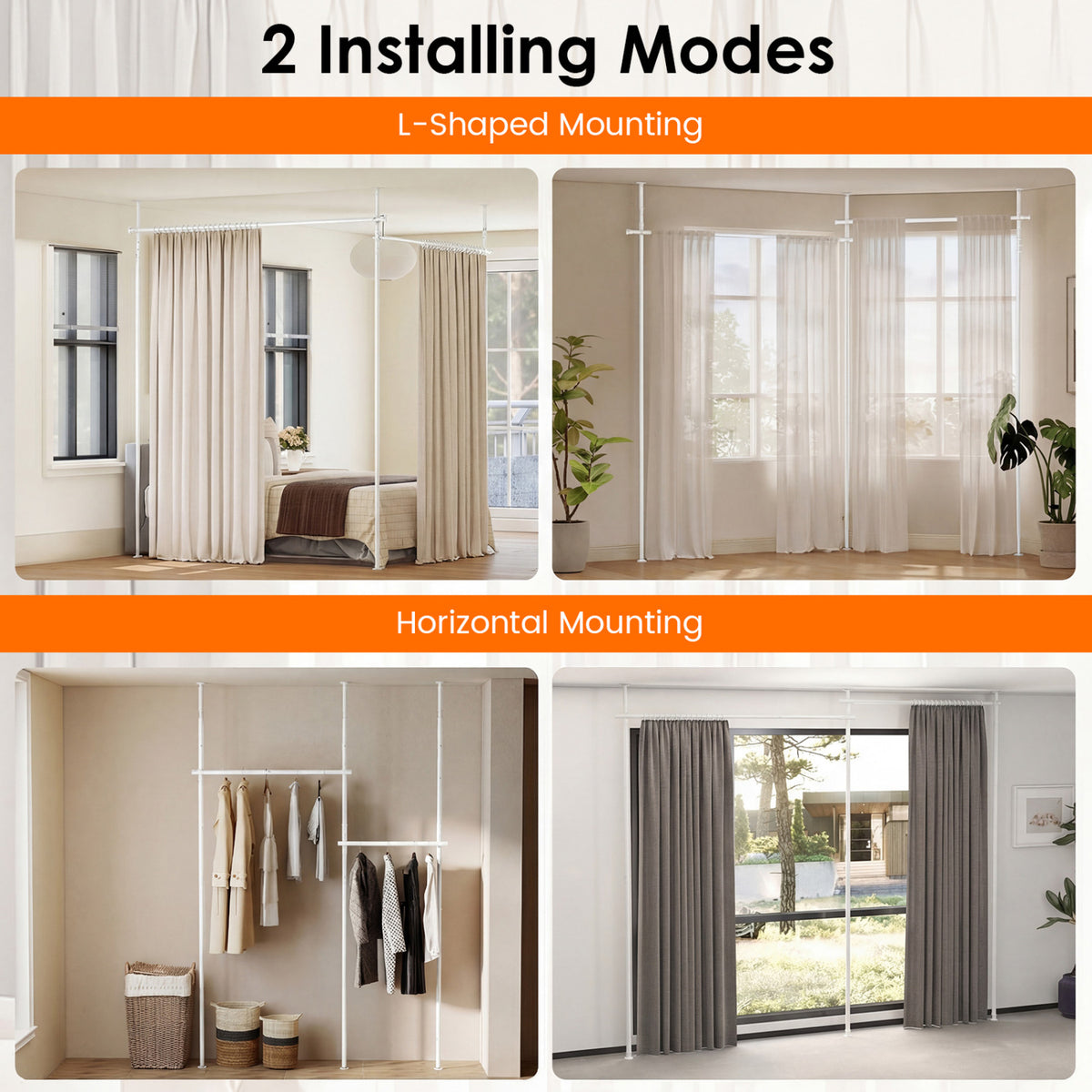 Adjustable Floor to Ceiling Tension Curtain Rod 28-142 Inch White - No Curtains Included