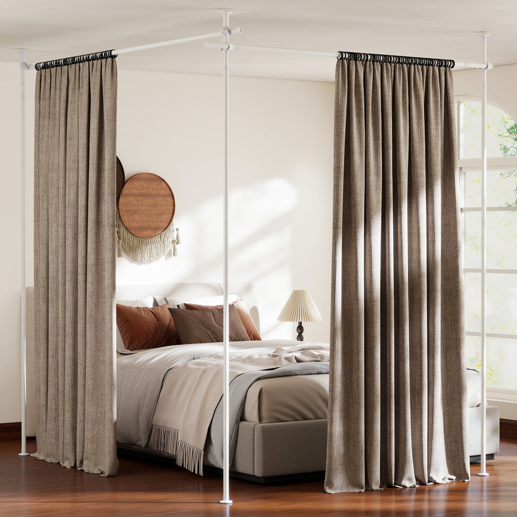 Adjustable Floor to Ceiling Tension Curtain Rod 28-142 Inch White - No Curtains Included