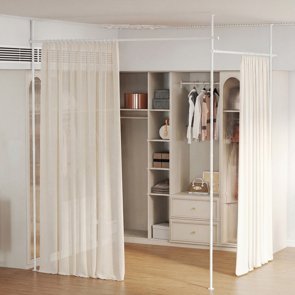 Adjustable Floor to Ceiling Tension Curtain Rod 28-142 Inch White - No Curtains Included