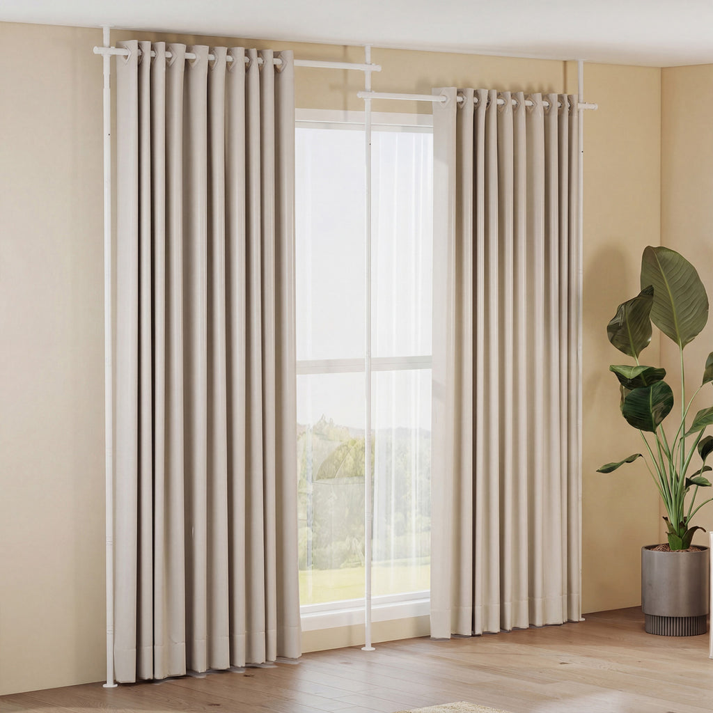 Adjustable Floor to Ceiling Tension Curtain Rod 28-142 Inch White - No Curtains Included