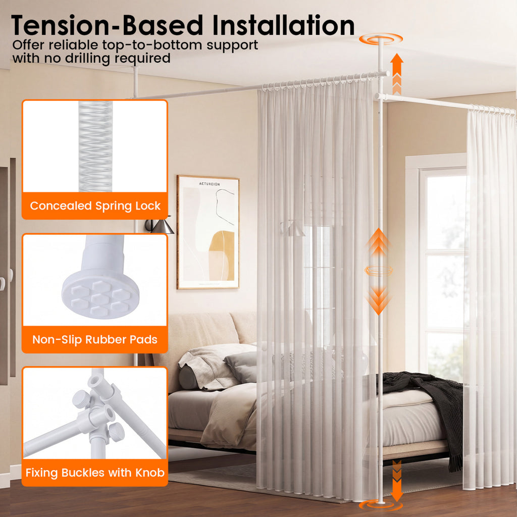 Adjustable Floor to Ceiling Tension Curtain Rod 28-142 Inch White - No Curtains Included