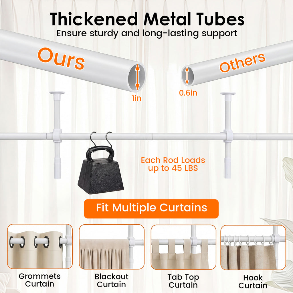Adjustable Floor to Ceiling Tension Curtain Rod 28-142 Inch White - No Curtains Included