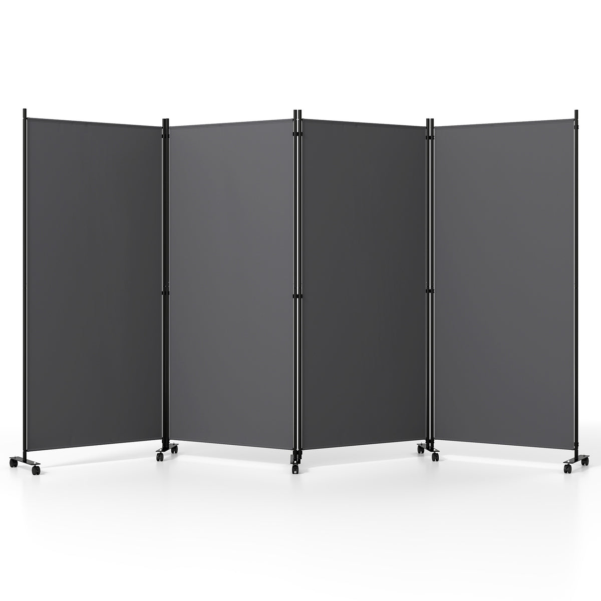 4 Panel Folding Privacy Screen Room Divider with Wheels - Black, Costway