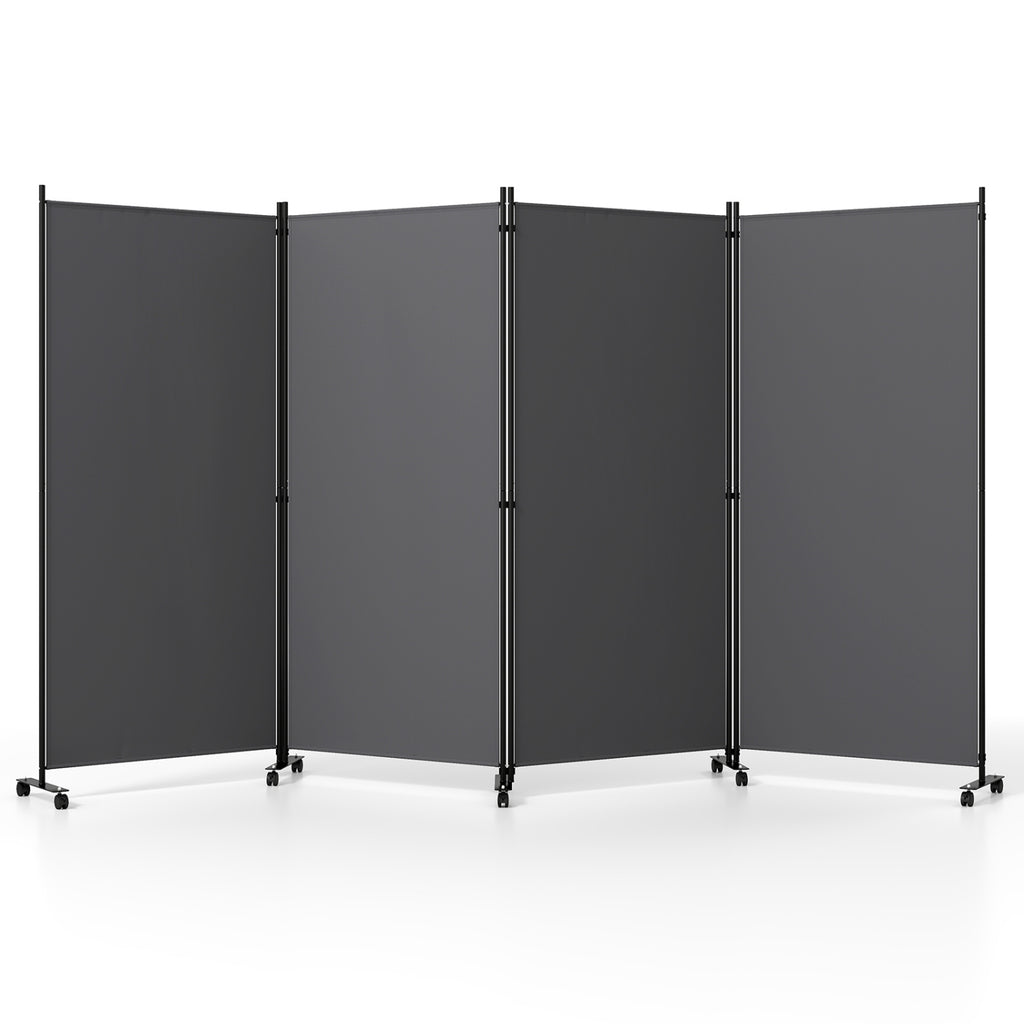 Gray 6-Panel Folding Privacy Screen Room Divider with Wheels - Costway