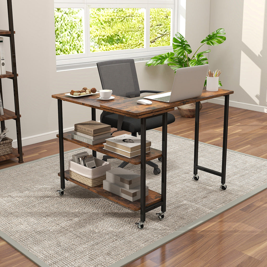 Patented 360° Rotating Sofa Side Table with 2-Tier Storage Shelves