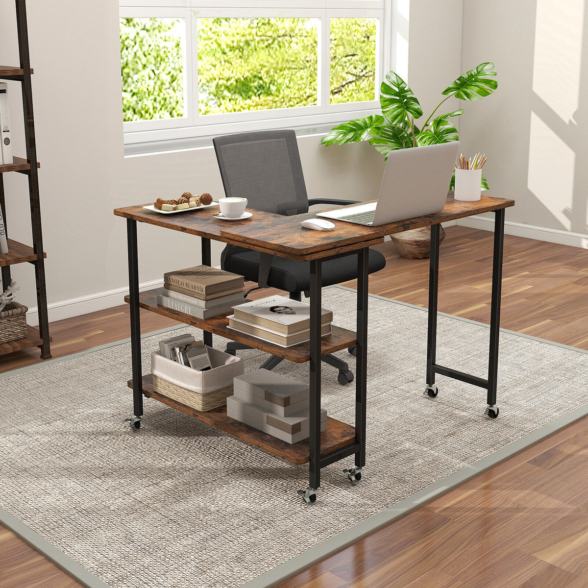 Patented 360° Rotating Sofa Side Table with 2-Tier Storage Shelves