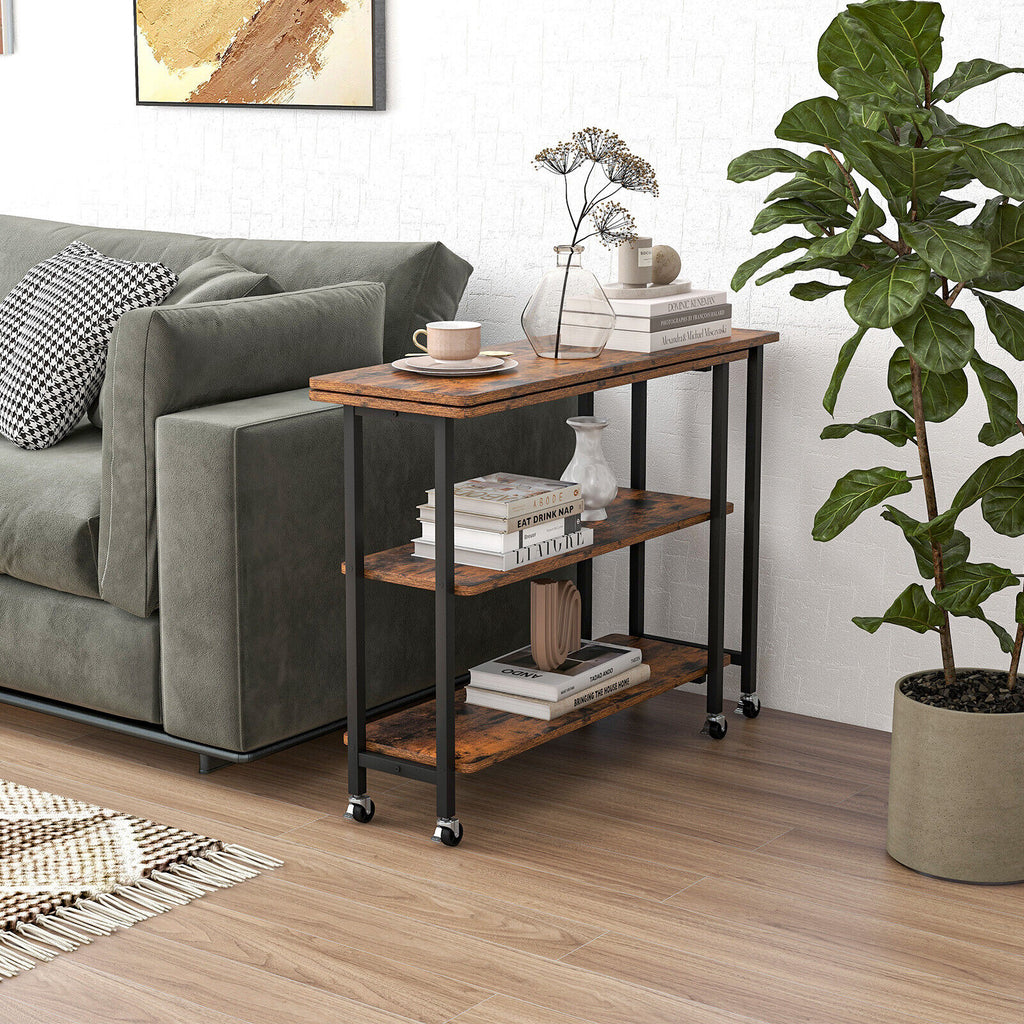 Patented 360° Rotating Sofa Side Table with 2-Tier Storage Shelves