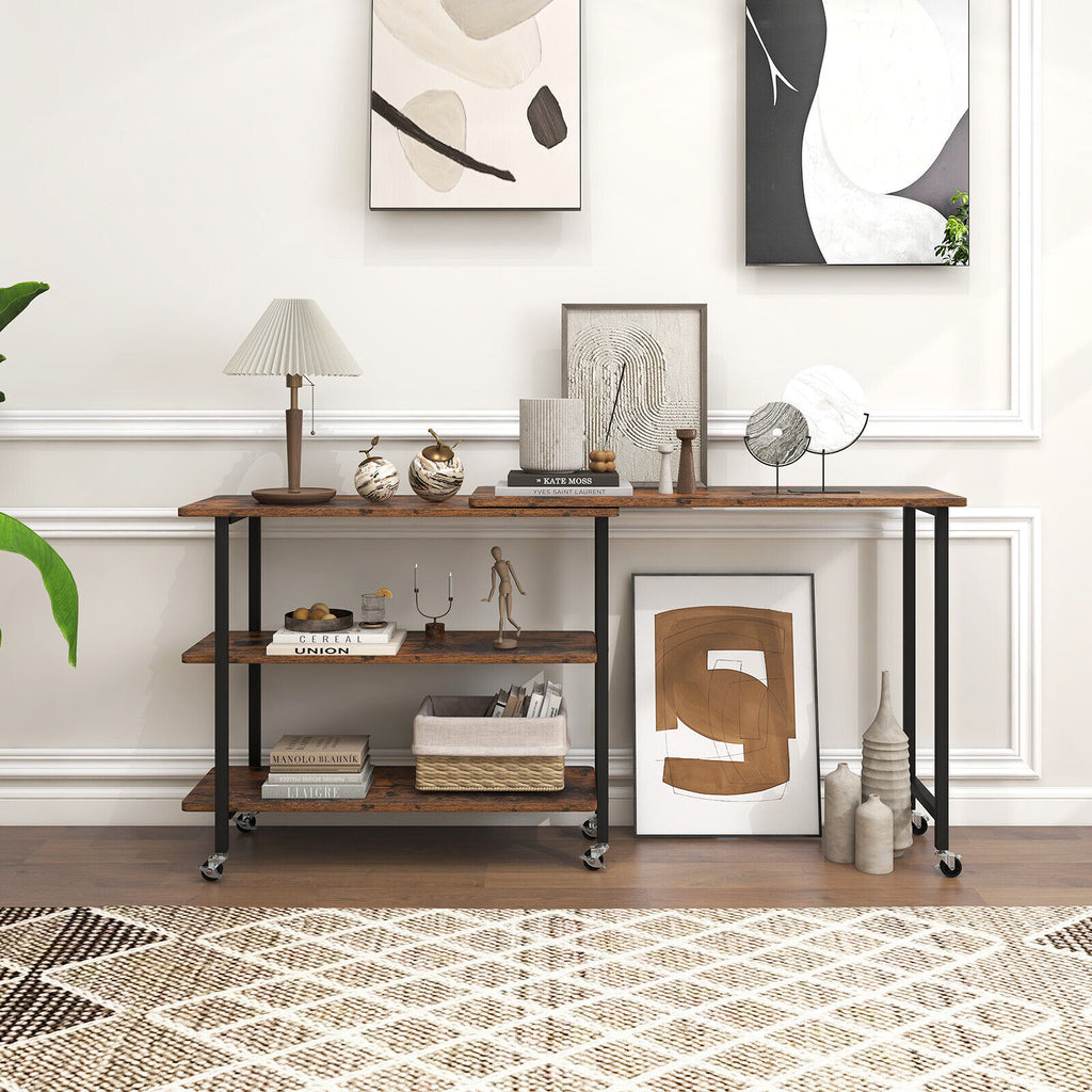 Patented 360° Rotating Sofa Side Table with 2-Tier Storage Shelves