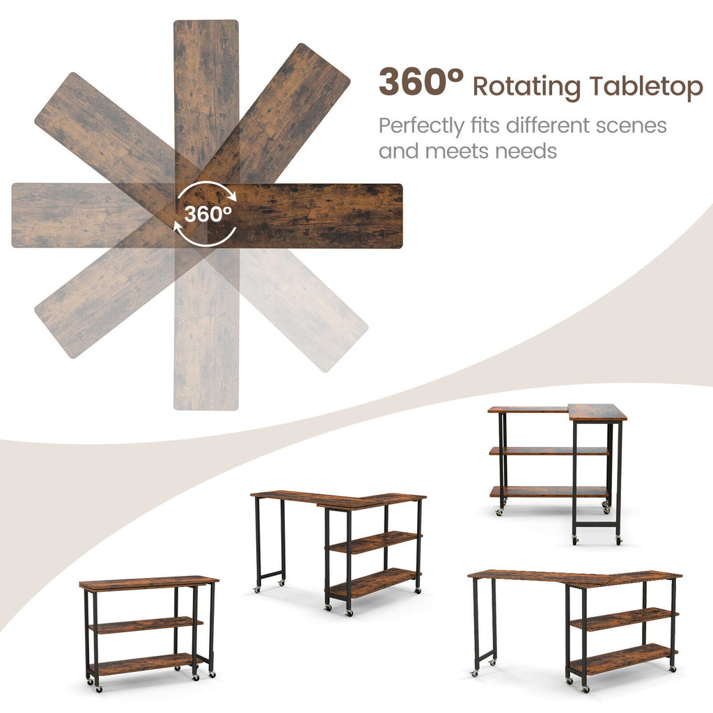 Patented 360° Rotating Sofa Side Table with 2-Tier Storage Shelves
