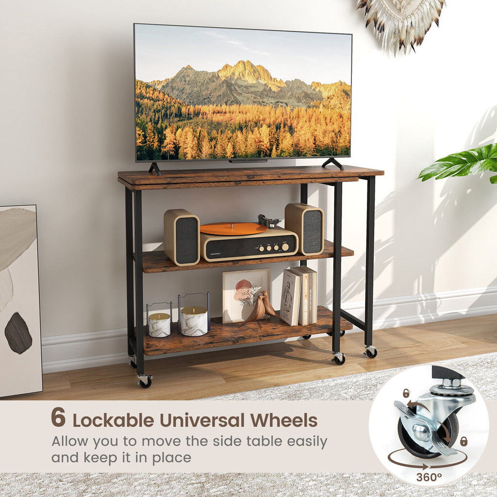 Patented 360° Rotating Sofa Side Table with 2-Tier Storage Shelves