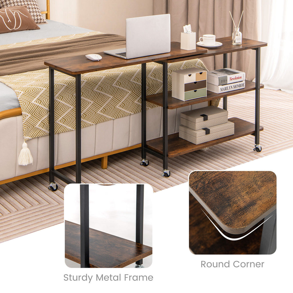 Patented 360° Rotating Sofa Side Table with 2-Tier Storage Shelves