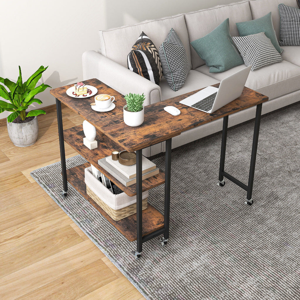 Patented 360° Rotating Sofa Side Table with 2-Tier Storage Shelves