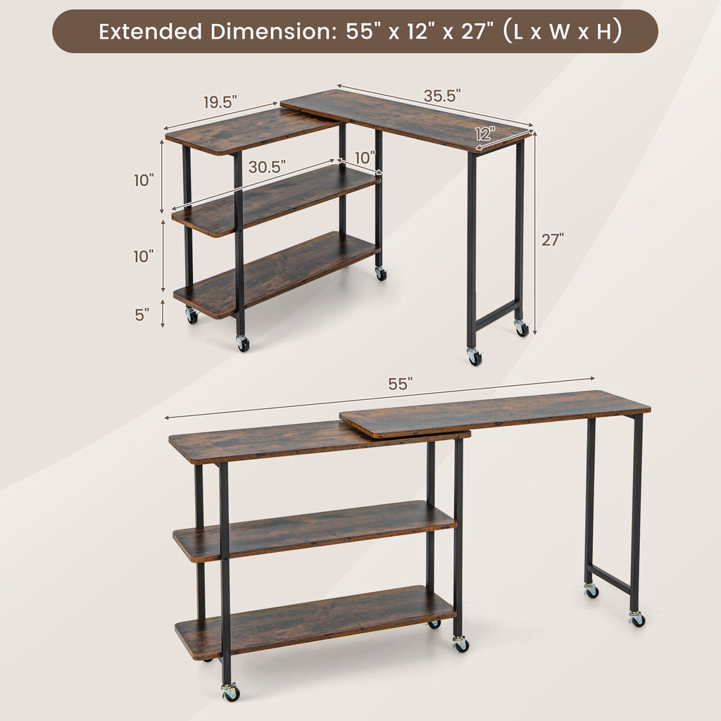 Patented 360° Rotating Sofa Side Table with 2-Tier Storage Shelves