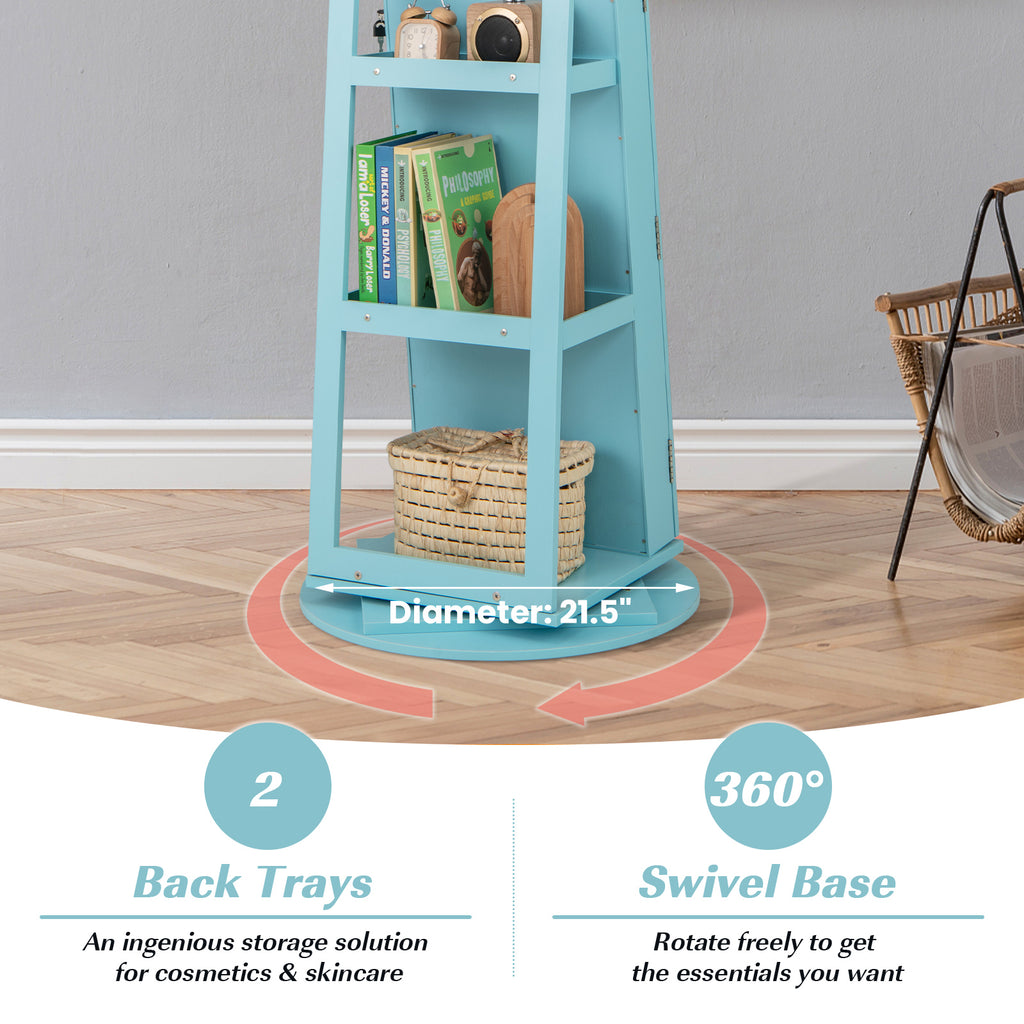360° Rotating Jewelry Cabinet with LED Mirror - Blue, 5 Shelves