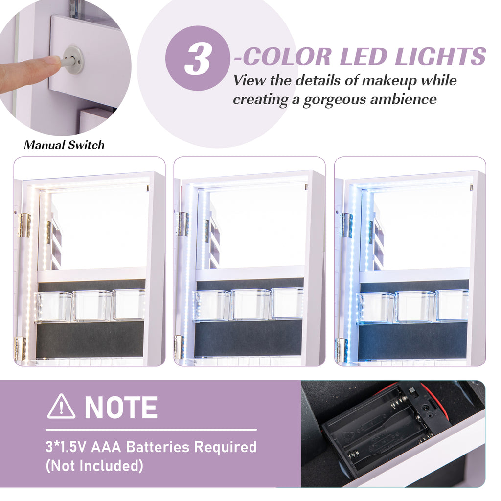 360° Rotating Jewelry Cabinet with LED Mirror - Purple, 5 Shelves