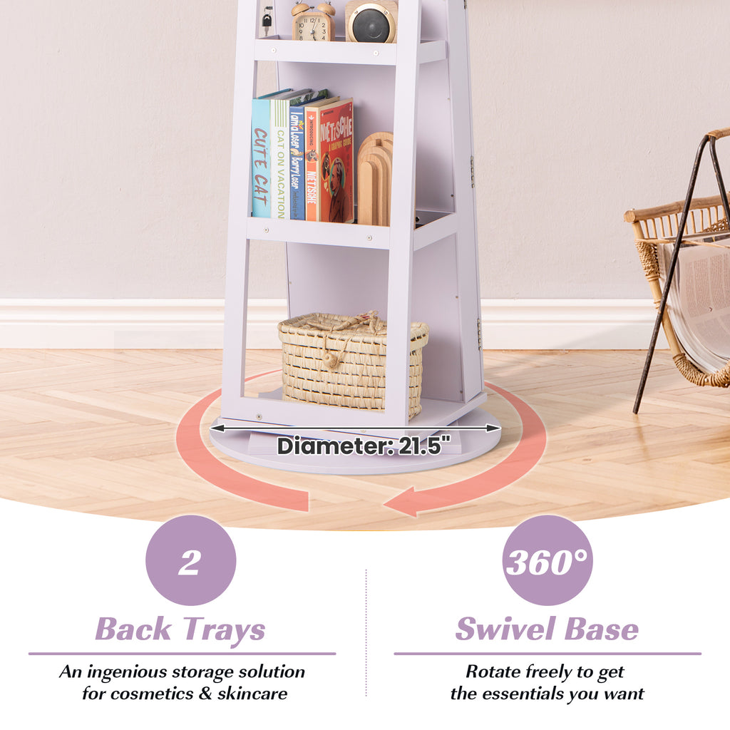 360° Rotating Jewelry Armoire with LED Mirror - Purple, 5 Shelves