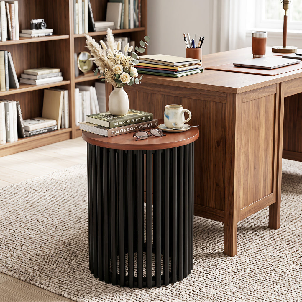 Walnut Round Coffee Table with Acacia Wood Legs - Living Room