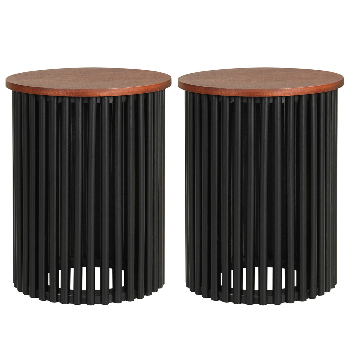 Round Acacia Wood Coffee Table Set of 2, Walnut
