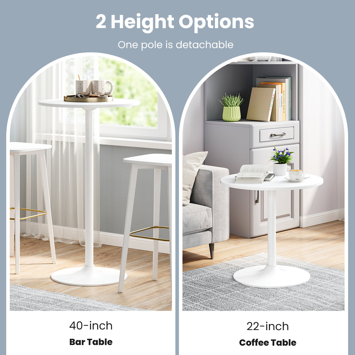 Round Bistro Table 40 Inch Adjustable Height Bar Coffee Table - 1 Piece