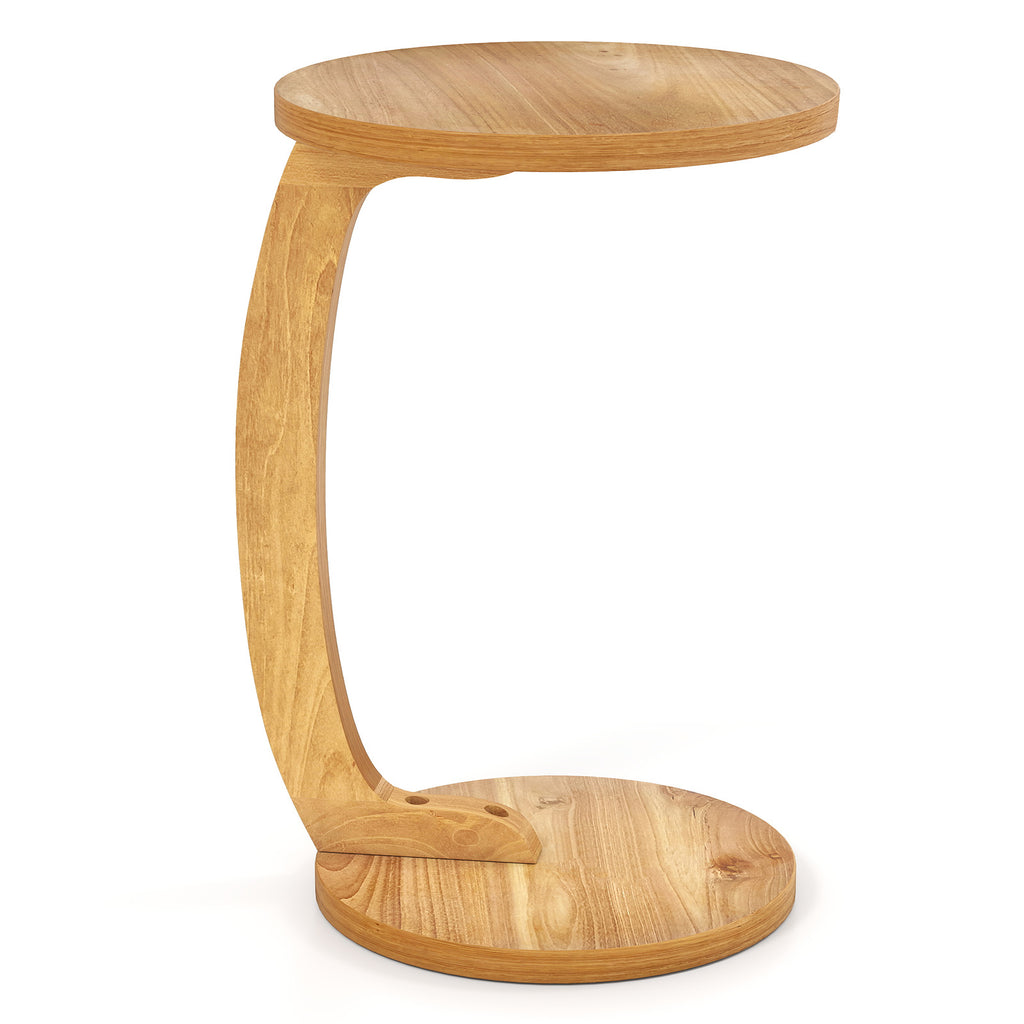 24 Inch Round C-Shaped Side Table with Teak Wood Top