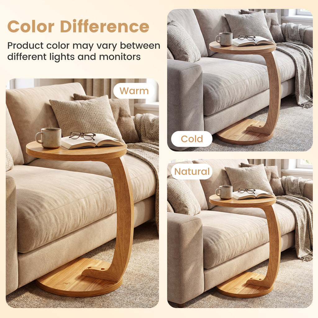 24 Inch Round C-Shaped Side Table with Teak Wood Top