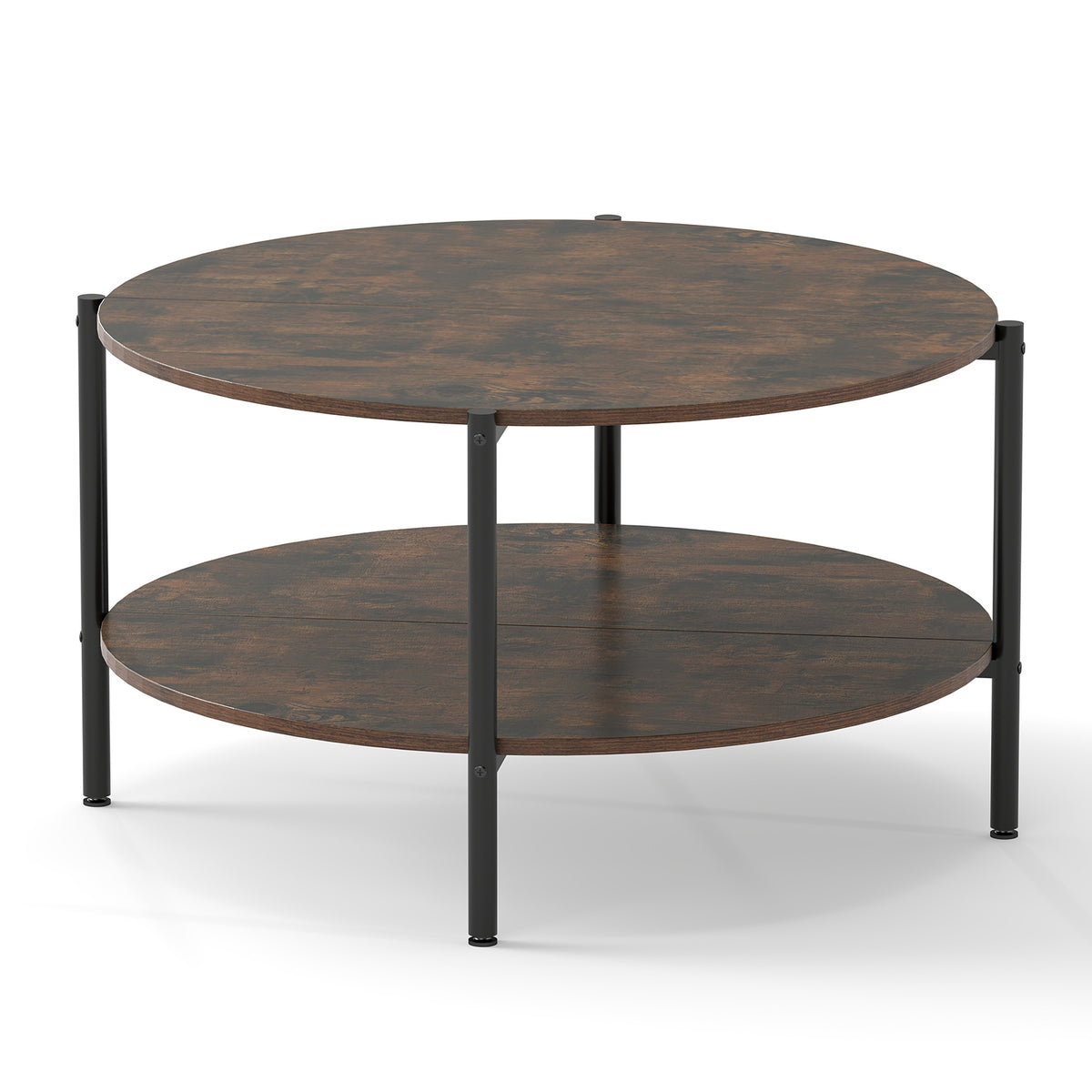 Round Coffee Table 2-Tier Industrial Rustic Brown