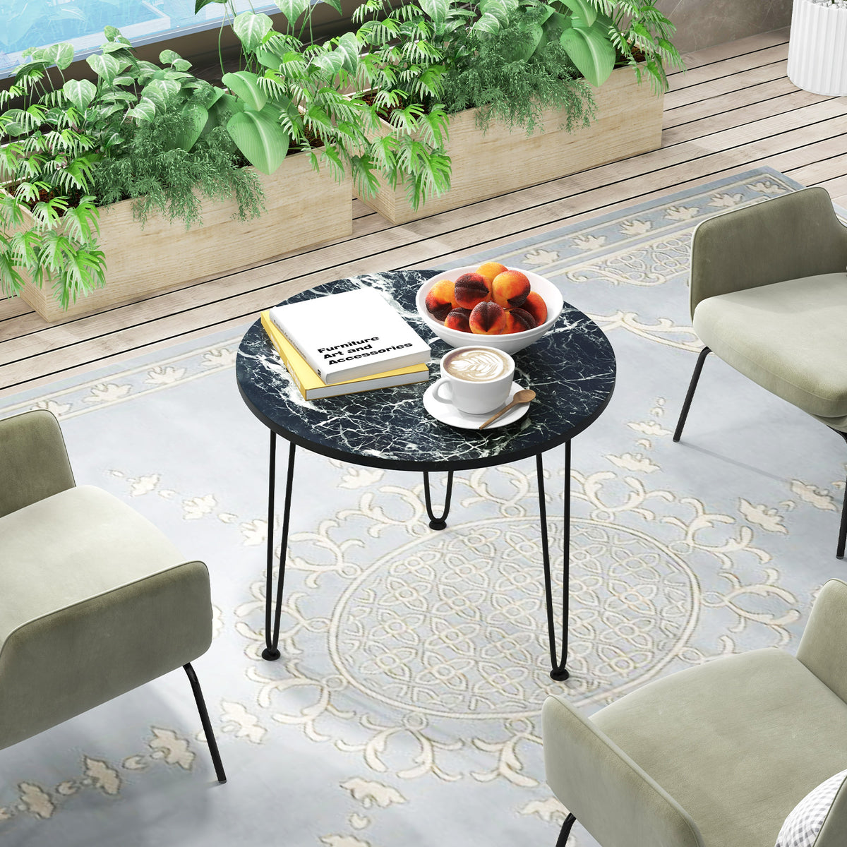 Round Coffee Table with Thickened Tabletop, Black