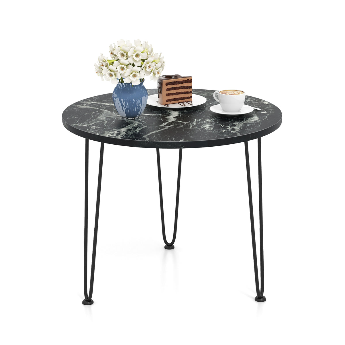 Round Coffee Table with Thickened Tabletop, Black