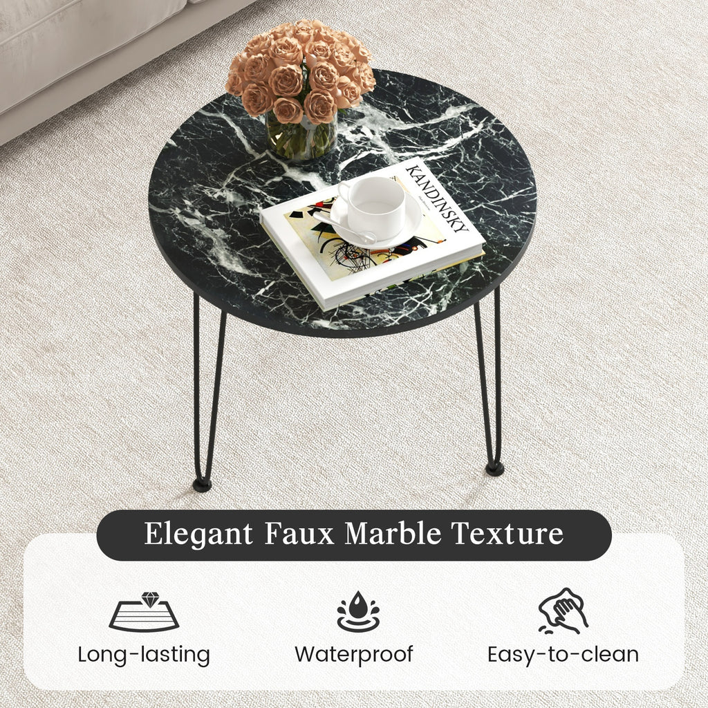 Round Coffee Table with Thickened Tabletop, Black