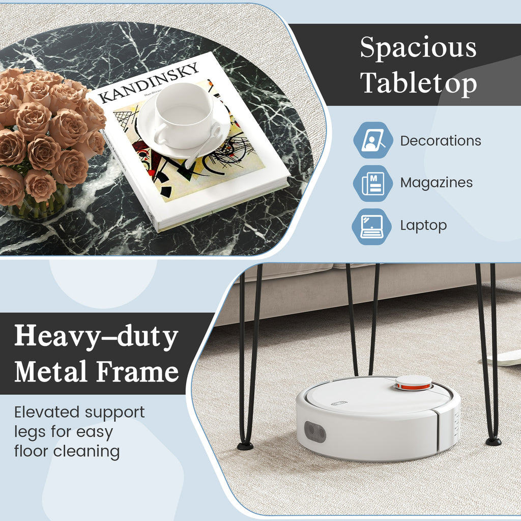 Round Coffee Table with Thickened Tabletop, Black