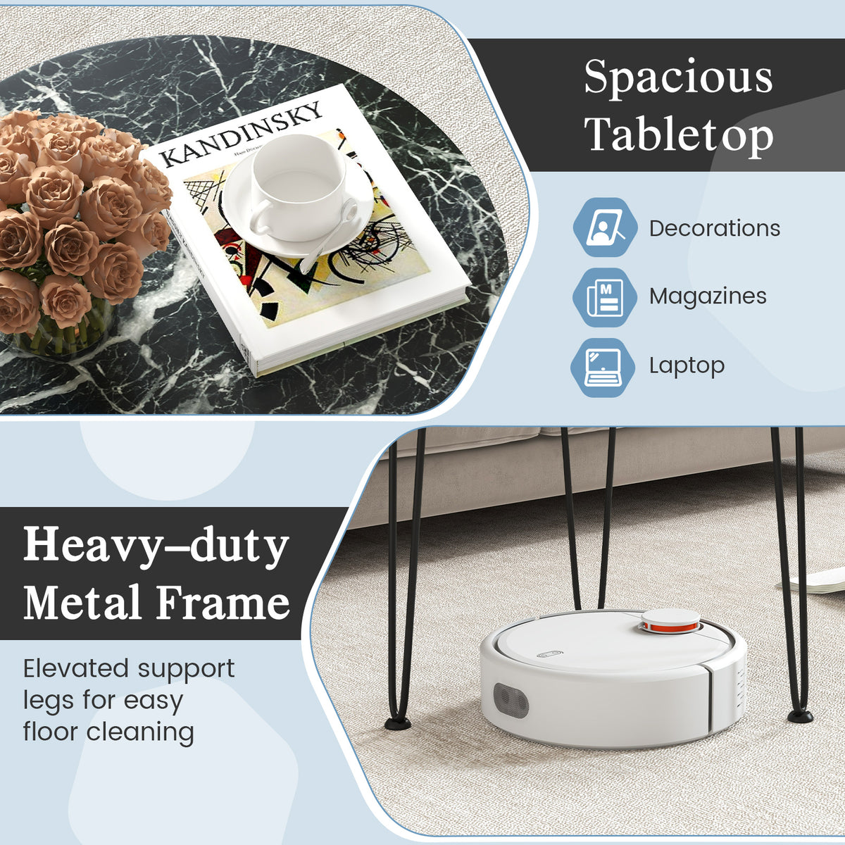 Round Coffee Table with Thickened Tabletop, Black